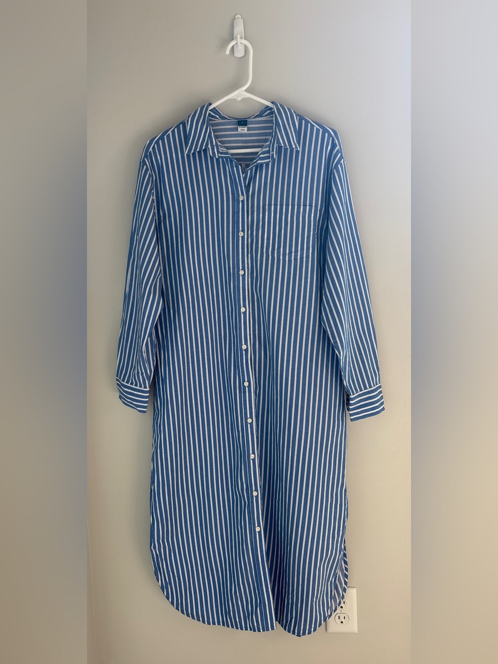 Old Navy Blue and White Striped Maxi Shirt Dress